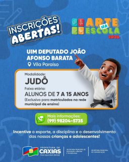 🥋✨ Uma grande oportunidade está chegando para incentivar nossos jovens por meio do esporte e da disciplina.
A prática ajuda no desenvolvimento físico, fortalece a mente e ensina valores importantes para a vida, como respeito, foco e responsabilidade.
Fique atento às informações sobre dia, horário e local e garanta a participação nessa iniciativa que une aprendizado e superação! 💙
#ArteNaEscola #EducaçãoCaxiense #PrefeituraDeCaxias