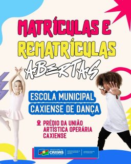 💃🩰 Estão abertas as matrículas e rematrículas da Escola Municipal Caxiense de Dança!Se você ama dança ou deseja começar a aprender, essa é a oportunidade de participar das aulas nas modalidades balé clássico, hip-hop, dança de salão e capoeira.Garanta sua vaga e venha fazer parte desse espaço que valoriza a arte, o talento e a cultura em nossa cidade.#EscolaDeDança #Cultura #PrefeituraDeCaxias