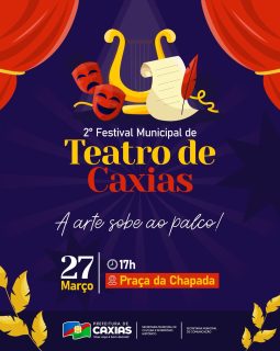 🎭✨ O palco vai ganhar ainda mais vida em Caxias!

Vem aí o 2º Festival Municipal de Teatro, um momento especial para celebrar a arte, a cultura e o talento dos nossos artistas.

Venha viver essa experiência cultural e sentir de perto a magia do teatro. A arte está pronta para entrar em cena! 🎬🎭

#FestivalDeTeatro #Cultura #TeatroCaxias #PrefeituraDeCaxias