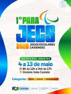 🏅✨ Um momento histórico para o esporte caxiense!

As inscrições para o 1º PARAJECS estão chegando, uma iniciativa que fortalece a inclusão, valoriza o talento e amplia as oportunidades para nossos estudantes. 💙♿

Mais que competição, é sobre superação, respeito e protagonismo dentro e fora das quadras. 💪🏆

#PARAJECS2026 #Inclusão #EsporteCaxiense
#PrefeituraDeCaxias
