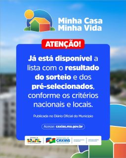 🏡💙 Atenção, caxienses!

Já está disponível a lista com o resultado do sorteio e dos pré-selecionados do Programa Minha Casa, Minha Vida.

Acesse: caxias.ma.gov.br ou confira também no link disponível na bio.

#MinhaCasaMinhaVida #Habitação #PrefeituraDeCaxias