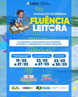 📚✨ Avaliação de Entrada Fluência Leitora 2026!Tem como objetivo acompanhar o nível de leitura dos nossos estudantes, fortalecendo a alfabetização na idade certa e garantindo avanços na aprendizagem. 💙Fique atento ao cronograma e participe. Educação de qualidade se constrói com compromisso e acompanhamento. 🤝#FluênciaLeitora2026 #Alfabetização #EducaçãoCaxiense #RedeMunicipal #PrefeituraDeCaxias