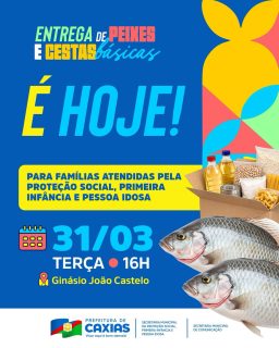 🐟💙 É hoje!

A entrega de peixes e cestas básicas garante mais cuidado e apoio às famílias acompanhadas pelos serviços sociais do nosso município.

Um gesto que faz a diferença na mesa e no dia a dia, levando mais dignidade e acolhimento. 🤝

#EntregaDePeixesECestas #ProteçãoSocial #PrefeituraDeCaxias