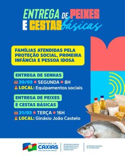 🐟✨ Compromisso que se transforma em ação!
Na zona urbana, a distribuição de peixes e cestas básicas é destinada às famílias beneficiárias atendidas pelos equipamentos sociais, garantindo alimento na mesa e mais dignidade para a população. 💙
Fique atento à data de entrega das senhas, bem como aos horários e locais de distribuição, e não deixe de participar. 🤝
#EntregaDePeixesECestasBásicas #CuidadoComAsPessoas #PrefeituraDeCaxias