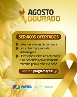 💛 O Agosto Dourado chega com um convite especial para cuidar, acolher e fortalecer a amamentação! 🤱

Durante o mês, a programação conta com palestras, rodas de conversa, consultas médicas e de enfermagem, além de orientações sobre amamentação e os benefícios do leite materno para a mãe e o bebê.

Informação, cuidado e apoio para tornar esse momento ainda mais especial.

Deslize o carrossel e confira a programação! 👉🏻💛

#AgostoDourado #AleitamentoMaterno #SaúdeCaxias #PrefeituraDeCaxias