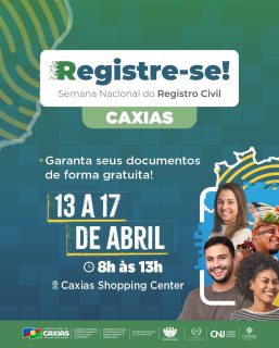 📢✨ Está chegando a Semana Nacional do Registro Civil!

Uma iniciativa que garante cidadania e amplia o acesso a direitos, com diversos serviços gratuitos para a população. 🤝

Serão ofertados atendimentos essenciais que facilitam a regularização de documentos e promovem mais inclusão social para quem mais precisa. Fique atento às datas e locais e aproveite!

#SemanaDoRegistroCivil #DireitosHumanos #PrefeituraDeCaxias
