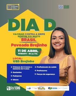 💉 Atenção, comunidade do Brejinho!
Neste sábado, 11 de abril, acontece o Dia D de vacinação contra a gripe.
Procure a UBS e garanta sua dose de proteção. Vacinar é um ato de cuidado com você, sua família e toda a comunidade. 💙
#DiaD #Vacinação #GripeNão #PovoadoBrejinho #PrefeituraDeCaxias