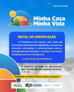🏡✨ Os sorteados e selecionados do programa Minha Casa, Minha Vida devem comparecer para a entrega da documentação.
O atendimento será realizado na sede da Prefeitura de Caxias, conforme data e horário disponíveis no cronograma. A ausência ou a falta de documentos dentro do prazo pode resultar em substituição por suplente.
O link com todas as informações está disponível na bio. Fique atento aos prazos e garanta sua participação nesta etapa. 🤝
#MinhaCasaMinhaVida #Habitação #PrefeituraDeCaxias