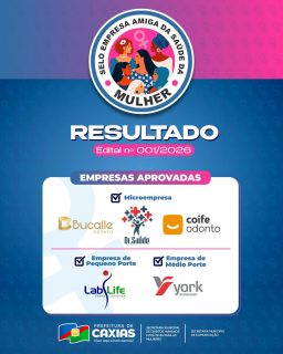 🩷🌸 Valorizando empresas que fortalecem o cuidado, o respeito e a saúde da mulher em nossa cidade!

Resultado do Edital nº 001/2026 do Selo Empresa Amiga da Saúde da Mulher, reconhecendo iniciativas comprometidas com políticas de atenção, bem-estar e responsabilidade social.

Parabenizamos as empresas aprovadas por contribuírem para uma cidade cada dia mais inclusiva, humanizada e comprometida com a saúde feminina. 🌸🤝

#SeloEmpresaAmigaDaSaúdeDaMulher #SaúdeDaMulher #PolíticasParaAsMulheres #PrefeituraDeCaxias