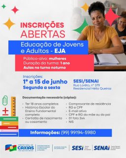 📚✨ Nunca é tarde para recomeçar e investir no seu futuro!

Estão abertas as inscrições para a Educação de Jovens e Adultos (EJA), uma oportunidade de concluir os estudos e abrir novos caminhos através da educação. 💙

Garanta sua vaga e dê mais um passo rumo aos seus sonhos! 🚀

#EJA #Educação #SESI #SENAI #PrefeituraDeCaxias