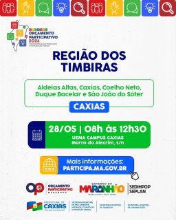 🗣️✨ O Orçamento Participativo 2026 chega à Região dos Timbiras promovendo diálogo, transparência e participação popular.
O encontro será realizado em Caxias, reunindo representantes de municípios da região e fortalecendo a escuta da população.
Ação acontece em parceria com o Governo do Estado do Maranhão, reforçando o compromisso com uma gestão participativa.
#OrçamentoParticipativo #ParticipaçãoPopular #GovernoDoMaranhão #PrefeituraDeCaxias
