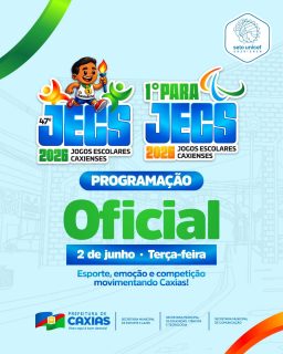 🏅🔥 Os Jogos Escolares Caxienses seguem movimentando nossa cidade com muita energia, talento e espírito esportivo!

Nesta terça-feira, 2 de junho, acompanhe mais um dia de competições oficiais do 47º JECS e do 1º Parajecs 2026. 

Vamos juntos torcer pelos nossos atletas e valorizar o esporte como ferramenta de educação, cidadania, transformação e inclusão. 💙

#JECS2026 #PARAJECS2026 #JogosEscolares
#PrefeituraDeCaxias