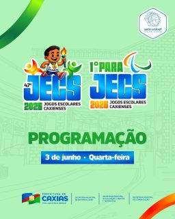 🏅🔥 Quarta-feira, 03 de junho, é dia de emoção nos JECS e PARAJECS!

As competições seguem reunindo talento, inclusão, superação e espírito de equipe em disputas por toda a cidade. 💚💙

Confira a programação e venha torcer pelos nossos estudantes-atletas! 🤩

#JECS2026 #PARAJECS2026 #EsporteEscolar #PrefeituraDeCaxias