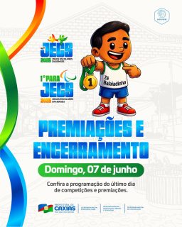 🏆🎉 Depois de muita emoção, dedicação e espírito esportivo, chegou a hora de conhecer os campeões do 47º JECS e do 1º PARAJECS 2026! 🥇🏅Neste domingo, vamos viver os últimos momentos dessa festa do esporte escolar, com disputas decisivas, premiações e a celebração de todos os atletas que fizeram história nessa edição.Convide a família, os amigos e venha torcer, vibrar e prestigiar nossos estudantes! 👏💙💚#JECS2026 #PARAJECS2026 #EsporteEscolar #EsporteÉInclusão #PrefeituraDeCaxias