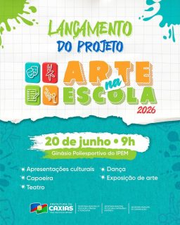🎭✨ Vem aí o lançamento do Projeto Arte na Escola 2026!

Celebrando cultura, criatividade e talento dos nossos estudantes, o projeto fortalece o acesso à arte nas escolas, incentiva novos talentos e amplia as oportunidades de aprendizado através da cultura.

Esperamos você para esse encontro de arte, educação e transformação. 🤝💙

#ProjetoArteNaEscola #EducaçãoECultura #ArteQueTransforma #PrefeituraDeCaxias