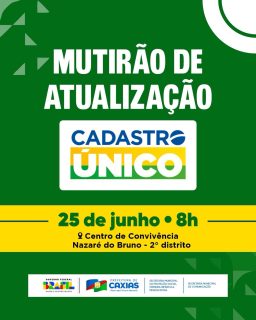 📋✨O Mutirão de Atualização do Cadastro Único chegará ao Povoado Nazaré do Bruno, no 2º Distrito, levando mais acesso e cidadania para as famílias da comunidade. 🤝💙

Manter seus dados em dia é essencial para continuar tendo acesso aos programas e benefícios sociais.

Procure o local de atendimento e aproveite essa oportunidade! ✅

#CadastroÚnico #ProteçãoSocial #PrefeituraDeCaxias