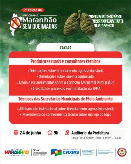 🌿🔥 O futuro não precisa virar fumaça!

A 7ª edição do Programa Maranhão Sem Queimadas chega em Caxias com orientações e troca de conhecimentos para produtores rurais e técnicos sobre manejo do fogo, licenciamento e preservação ambiental.

Participe dessa iniciativa em defesa do meio ambiente! 💚🌱

#MaranhãoSemQueimadas #MeioAmbiente #PrefeituraDeCaxias