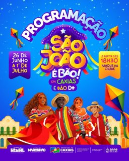 🎉🌽 São João é bão, mas em Caxias é bão demais! 🤠

Confira a programação completa do nosso São João 2026 e se prepare para viver dias de muita cultura, tradição, música e alegria. 🤠

Tem atrações para todos os gostos, apresentações culturais, quadrilhas e grandes shows que vão fazer a nossa festa ser ainda mais inesquecível! 🎉

#SãoJoãoEmCaxiasÉBomDemais #SãoJoão2026 #Cultura #PrefeituraDeCaxias