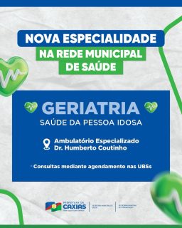💚👵 Mais cuidado e qualidade de vida para os nossos idosos!

A Rede Municipal de Saúde agora conta com atendimento em Geriatria, especialidade voltada saúde e ao acompanhamento da pessoa idosa.

Atendimentos no Ambulatório Especializado Dr. Humberto Coutinho e agendamento nas Unidades Básicas de Saúde (UBSs).

#SaúdeCaxias #Geriatria #SaúdeDaPessoaIdosa #PrefeituraDeCaxias