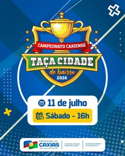 ⚽ A bola vai rolar em mais uma rodada da Taça Cidade de Bairro 2026!Neste sábado, os campos recebem confrontos que prometem muita emoção, talento e a vibração das torcidas. É a força do futebol de bairro movimentando comunidades e revelando talentos em cada partida.Chame a família, reúna os amigos e venha torcer pelo seu time! 🏆⚽💙#TaçaCidadeDeBairro #EsporteCaxias #PrefeituraDeCaxias