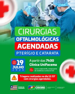 👁️💙 Seguimos ampliando o acesso à saúde e proporcionando mais qualidade de vida à população, em parceria com o Governo do Estado.

As cirurgias oftalmológicas de pterígio e catarata serão realizadas para os pacientes que participaram da triagem no dia 12 de julho e tiveram seus procedimentos agendados.

Mais um importante investimento na saúde, garantindo atendimento especializado e mais qualidade de vida aos caxienses. 💙

#SaúdeCaxias #CirurgiasOftalmológicas #PrefeituraDeCaxias #GovernoDoMaranhão