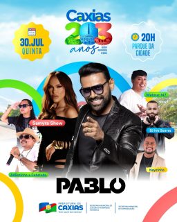 🔥💃 Dia 30 de julho já temos destino certo: Parque da Cidade, para uma noite inesquecível! 😍
Pablo chega pra fazer todo mundo cantar junto, e a festa vai ser ainda melhor com Samyra Show, Adãozinho e Cabeludo, Mateuz M7, DJ Ivo Soares e Neyzinho. 🤩🎶
Vamos comemorar os 203 anos de Caxias com muita música, alegria e aquela vibe que só Caxias tem! 🥳💙
#Caxias203Anos #AniversárioDeCaxias #PrincesinhaDoSertão #PrefeituraDeCaxias