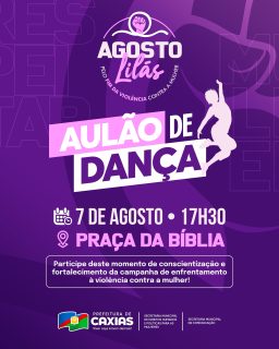 💜✨ Movimento, conscientização e fortalecimento em um só lugar!

A dança também é uma forma de promover respeito, união e incentivar a reflexão sobre a importância do enfrentamento à violência contra a mulher. 💃🫶

Venha participar deste Aulão de Dança do Agosto Lilás e fortaleça essa causa com a sua presença. Esperamos por você! 💜🎶

#AgostoLilás #PeloFimDaViolênciaContraAMulher #AulãoDeDança #PrefeituraDeCaxias