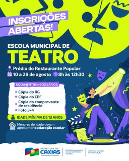 🎭✨ Seu lugar pode ser no palco!

Se você gosta de se expressar, criar personagens e viver novas experiências, essa é a sua chance de entrar para a Escola Municipal de Teatro. 🌟

Não esqueça de levar a documentação necessária. Para menores de idade, é obrigatória a apresentação da declaração escolar e a presença do responsável legal.

As luzes se acendem e o palco espera por você… Agora é só dar o primeiro passo! 🎭

#EscolaMunicipalDeTeatro #Cultura #PrefeituraDeCaxias