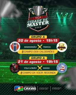 🏆⚽ Taça Cidade de Master 2026!A disputa está a todo vapor. Nesta edição, as equipes entram em campo pelas etapas dos grupos A, B e C, em busca da classificação e do título de campeão. 💪🏽🏅Futebol, resenha e muita emoção em campo. Bora acompanhar essa competição! ⚽💙#TaçaCidadeMaster #EsporteCaxias #PrefeituraDeCaxias