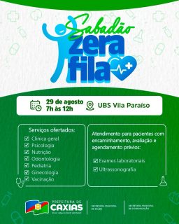 💚 Sabadão Zera Fila tá chegando na Vila Paraíso!

Neste sábado, 29 de agosto, a UBS da Vila Paraíso estará de portas abertas com atendimento e serviços de saúde para a população. 

É mais um sábado de cuidado, prevenção e saúde pertinho de você! 💚

#SabadãoZeraFila #SaúdeCaxias #PrefeituraDeCaxias