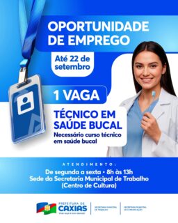 💼👀 Tem vaga aberta para Técnico em Saúde Bucal! 🦷🪥

Se você tem o curso técnico na área, fica de olho: as inscrições seguem até 22 de setembro.

Leve seu currículo na Secretaria Municipal de Trabalho, no Centro de Cultura, de segunda a sexta, das 8h às 13h.

Bora aproveitar essa oportunidade! 🚀

#OportunidadeDeEmprego #Trabalho #PrefeituraDeCaxias
