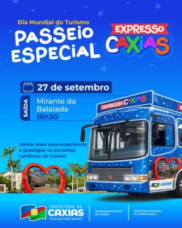 No Dia Mundial do Turismo, teremos um passeio especial para você! 💚

Venha viver essa experiência, conhecer e prestigiar os encantos turísticos da nossa cidade com o Expresso Caxias. 🏞️📸

Um momento para celebrar nossa cidade, nossas belezas e tudo o que Caxias tem de especial para oferecer. Esperamos por você! 💙

#DiaMundialDoTurismo #TurismoCaxias #ViverAquiÉBomDemais #PrefeituraDeCaxias