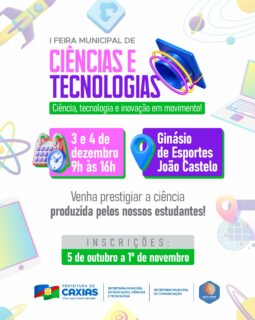 🔬💡 I Feira Municipal de Ciências e Tecnologias. Ciência, tecnologia e inovação em movimento!Um espaço para apresentar ideias, experiências, descobertas e projetos que mostram a criatividade e o potencial dos nossos estudantes. 🧪Confira o cronograma e fique por dentro de todas as etapas da feira! 🤝#FeiraMunicipalDeCiências #CiênciasETecnologia #EducaçãoCaxias #PrefeituraDeCaxias