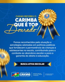 🏅💙 Caxias recebeu mais um reconhecimento pelo trabalho realizado na educação!A cidade recebeu o Selo UNICEF – Carimba que é Top Dourado, valorizando ações que fortalecem a permanência de crianças e adolescentes na escola e combatem o abandono escolar.Um reconhecimento para a Busca Ativa Escolar e para toda a rede de educação! 💙#CarimbaQueÉTop #EducaçãoCaxias #SeloUNICEF #PrefeituraDeCaxias