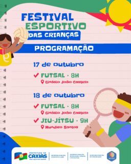 🏆🎉 A garotada vai entrar em quadra no Festival Esportivo das Crianças!

Teremos muita energia, diversão e espírito esportivo com as disputas de futsal e jiu-jítsu. 

Confira a programação e vem acompanhar esse momento especial! 🙌💚

#FestivalEsportivoDasCrianças #EsporteCaxias #PrefeituraDeCaxias