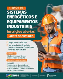 🎓🧡 Estão abertas as inscrições para o curso de Sistemas Energéticos e Equipamentos Industriais, uma oportunidade para quem deseja ampliar conhecimentos e se preparar para novas possibilidades no mercado de trabalho. 

Não perca a oportunidade de investir no seu futuro profissional! 🤝💼

#QualificaçãoProfissional #Oportunidade #PrefeituraDeCaxias