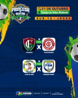 👑⚽ Mais uma rodada da Copa Princesa do Sertão vem aí!
Nos dias 31 de outubro e 1º de novembro, a bola vai rolar em mais uma competição marcada por talento e muita disputa dentro de campo!
Venha acompanhar o esporte caxiense! 💚
#CopaPrincesaDoSertão2026 #EsporteCaxias #PrefeituraDeCaxias